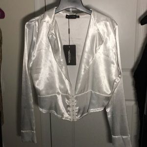 White Satin Collar Detail Corset Top